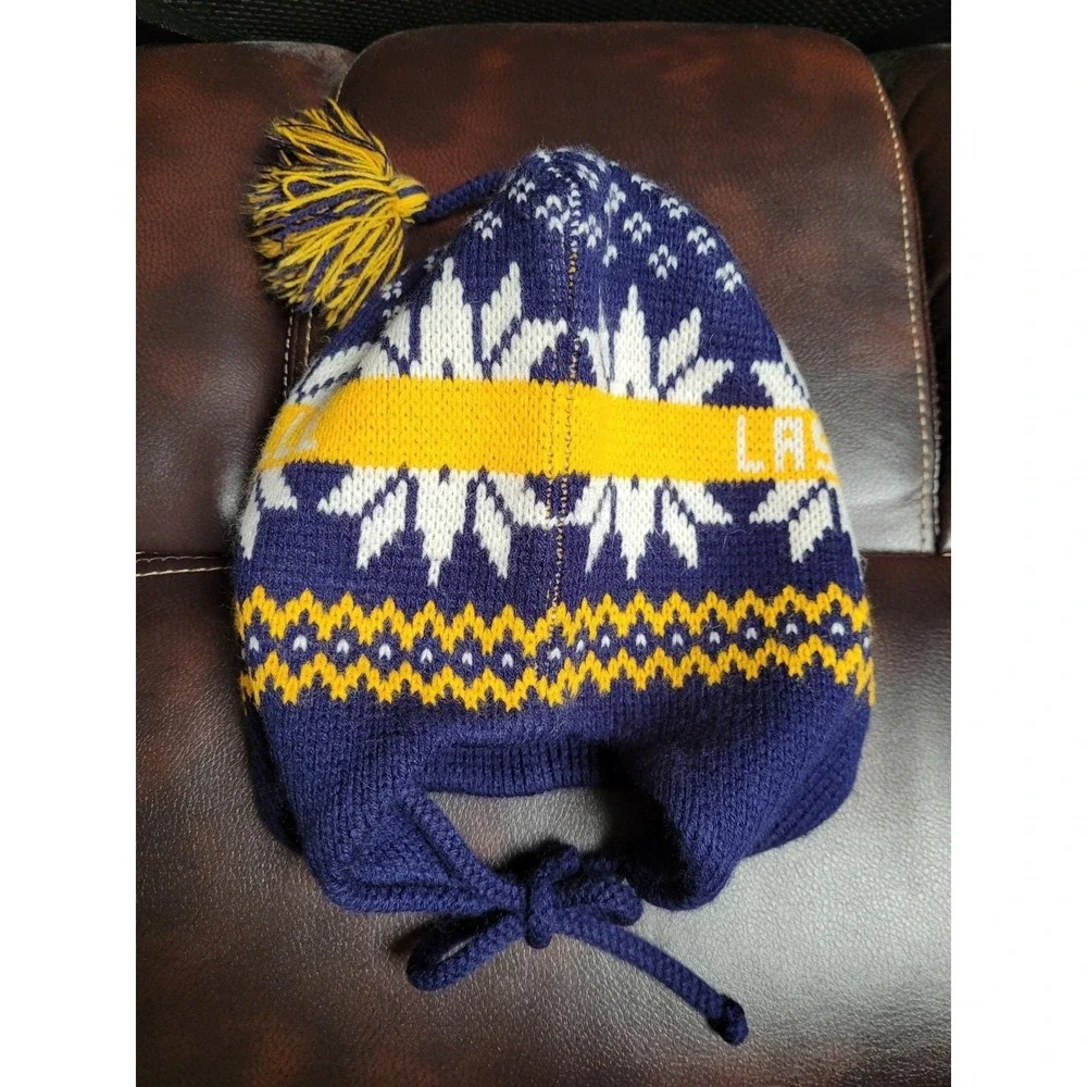 LaSalle Knit Beanie Hat Tassel Ear Flaps Fall/Winter Warm‎ Blue/Yellow Snowflake